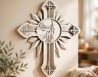 8-Layer Laser Cut Birch Cross, Christian Wall Decor (Baptism Gift)
