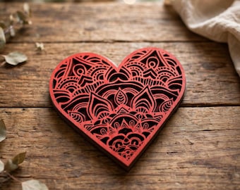4-Layer Laser Cut Wood Heart, Mandala Wall Decor (Valentine Gift)