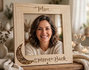 Personalized Engraved Wood Picture Frame, Custom Photo Frame, Moon & Stars Design (Made to Order)