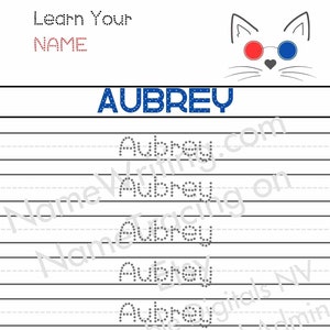 Aubrey Name Tracing Worksheet for Preschool Kids Homeschool Prek ...