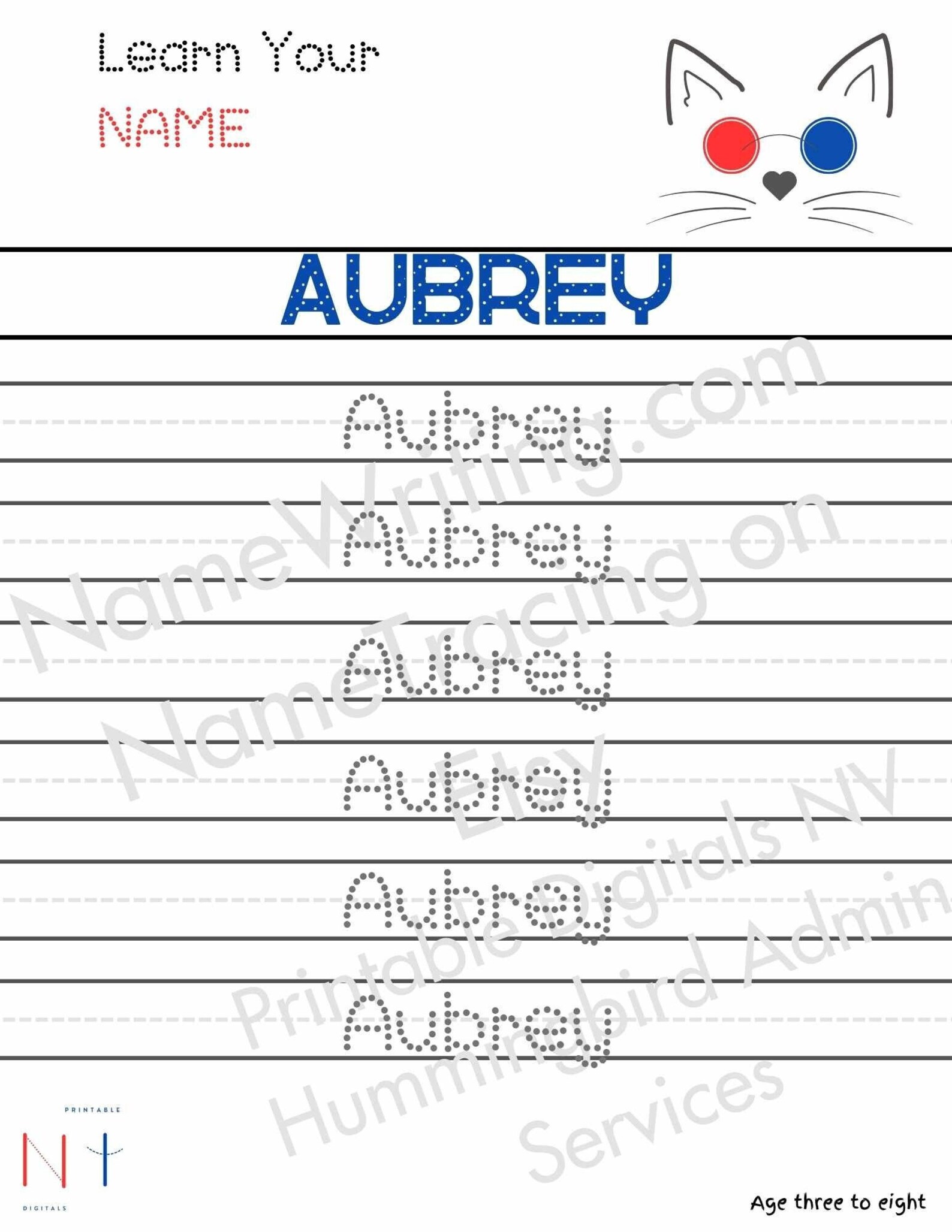Aubrey Name Tracing Worksheet for Preschool Kids Homeschool Prek ...