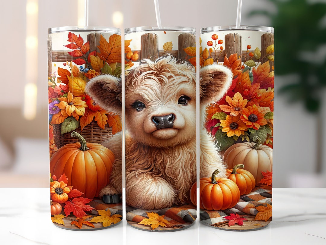Highland Cow Fall 20oz Skinny Tumbler Wrap, Sublimation Design, Digital ...