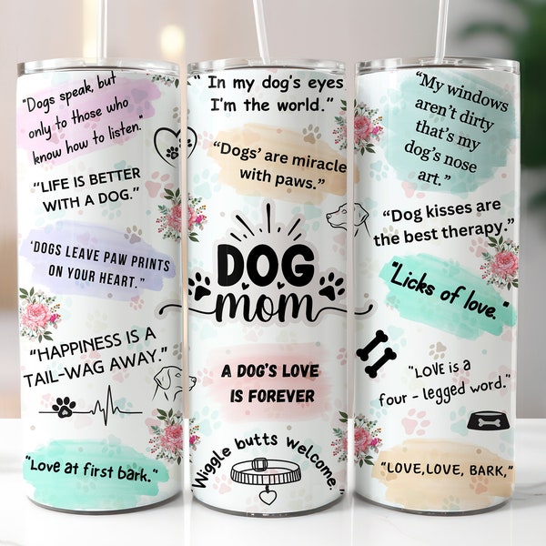 Dog Mom 20oz Skinny Tumbler Wrap, Sublimation Design, Digital Download PNG, Affirmations Tumbler Wrap PNG, Dog Mama PNG, Funny Animal