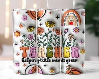 Boho Teacher Inflated Tumbler Wrap, 20oz Skinny Tumbler Sublimation Design, Digital Download PNG, Teacher Appreciation Tumbler PNG