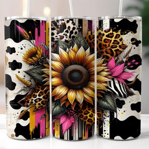 Sunflower Cow Print 20oz Skinny Tumbler Wrap, Sublimation Design, Digital Download PNG, Western Mama Tumbler Wrap PNG