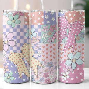 Floral Coquette Tumbler 20oz Skinny Wrap, Sublimation Design, Digital Download PNG, Girly Tumbler,  Spring Floral Tumbler, Summer Tumbler