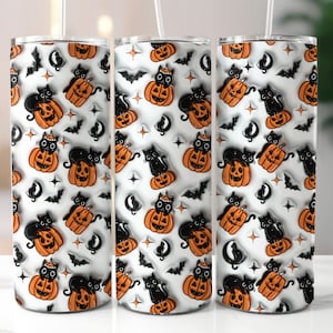 Black Cat Halloween Tumbler Wrap PNG, Spooky Pumpkin Tumbler Png, 20oz Skinny Tumbler Sublimation,Spooky Season Tumbler, Fall Tumbler Wrap