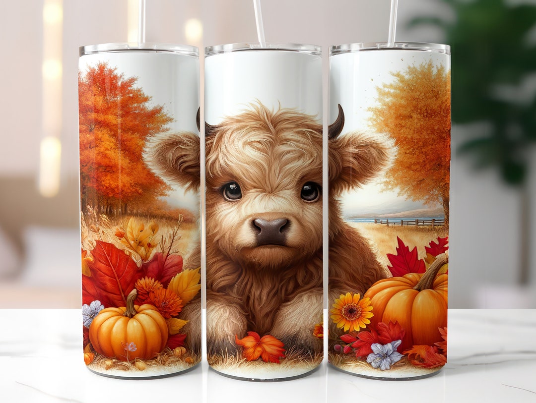 Highland Cow Fall 20oz Skinny Tumbler Wrap, Sublimation Design, Digital ...