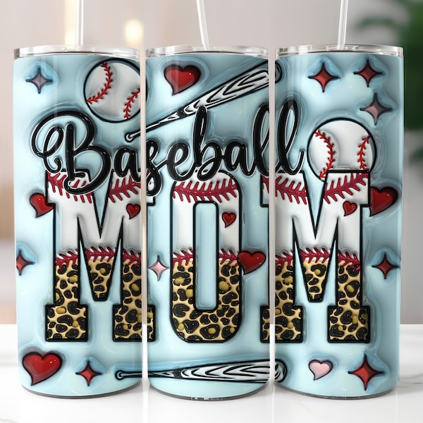 Envoltura de vaso inflado de mamá de béisbol, diseño de sublimación de vaso delgado de 20 oz, descarga digital PNG, vaso deportivo PNG, temporada de béisbol