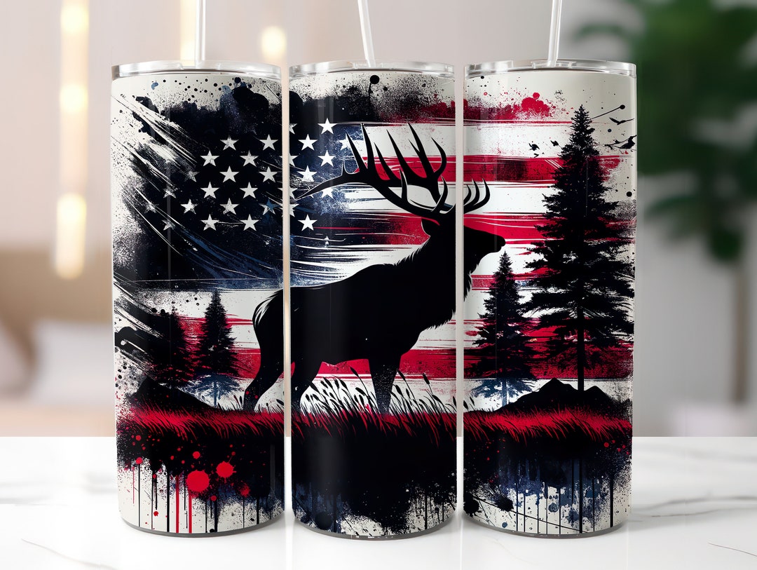 Elk Hunting 20oz Skinny Tumbler Wrap, Sublimation Design, Digital