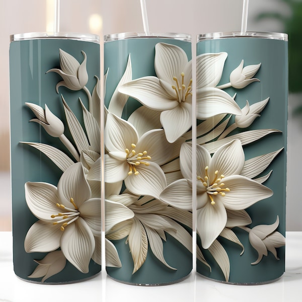 White Lily Flowers Tumbler Wrap, 20oz Skinny Tumbler Sublimation Design, Digital Download PNG, Easter Floral Tumbler Wrap PNG