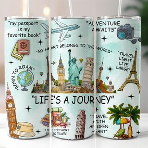 Viaje 20oz Skinny Tumbler Wrap, Diseño de sublimación, Descarga digital PNG, Wanderlust, Traveler Tumbler PNG, Viajar, Wanderlust Tumbler
