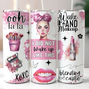 Funny Makeup Artist 20oz Skinny Tumbler Wrap, Sublimation Design, Digital Download PNG, Pink Glitter Tumbler Wrap PNG