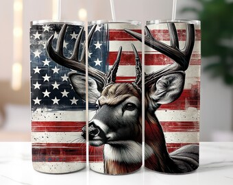Deer Hunting Tumbler Wrap, 20oz Skinny Sublimation Design, Digital Download PNG, Tumbler Wrap for Men, American Flag Tumbler png