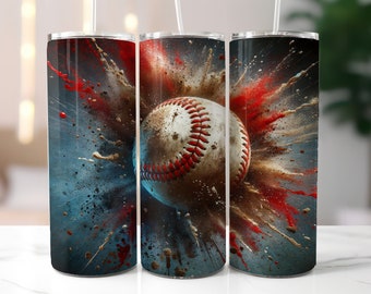 Envoltura de vaso de béisbol 3D, diseño de sublimación delgada de 20 oz, descarga digital PNG, envoltura de vaso para hombres, vaso deportivo png