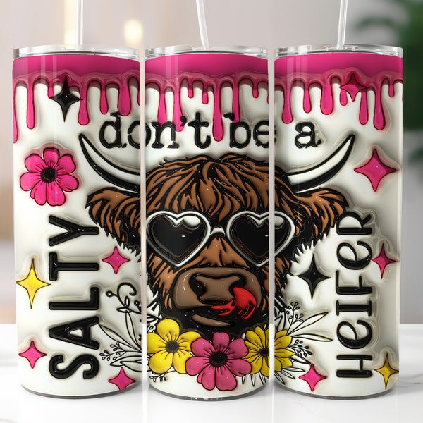 Funny Highland Cow Inflated Tumbler Wrap, 20oz Skinny Tumbler Sublimation Design, Digital Download PNG, Sarcastic Mama Tumbler PNG