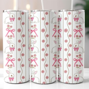 Retro Easter Bunny Coquette Tumbler Wrap, 20oz Skinny Tumbler Sublimation Design, Easter Tumbler, Floral Easter, Pink Coquette Bow