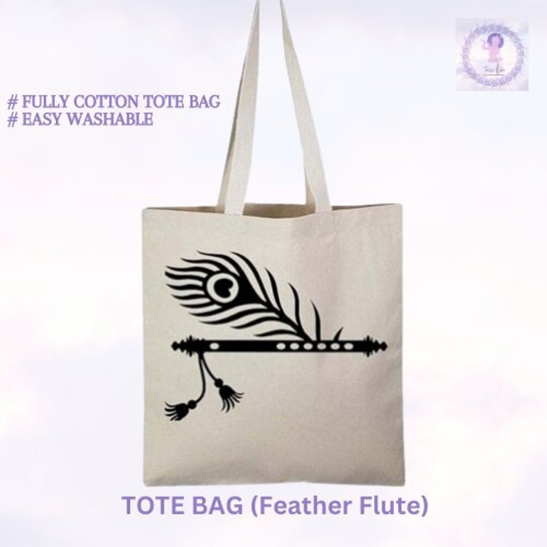 Krishna Flute Design Tote Bag , Shoulder Bag for Girls , Cotton Tote