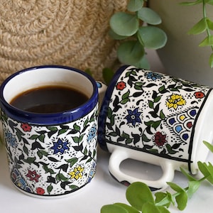 Handmade Ceramic Coffee Mug: Floral Painted Design