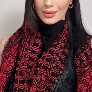 Black Shawl with Embroidery , Palestine , Palestinian