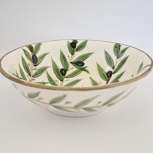 Handmade Ceramic Bowl: Olive Leaf Pattern, Hand Painted