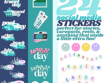 Vacation-Themed Digital Stickers: Colorful PNG Art (Instant Download)
