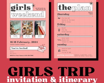 Girls Weekend Trip - Invitation and Itinerary - Canva Template