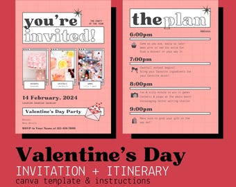 Valentine's or Galentine's Day Party Invite - Invitation and Itinerary - Canva Template