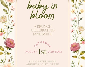 Baby in Bloom Baby Shower Invitation Bundle | Editable Canva Template | Floral Garden Party Invite + Matching Games & Prayer Cards