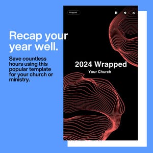 May include: A black and red graphic design with the text "2024 Wrapped" and "Your Church". The design is a wavy, abstract pattern.