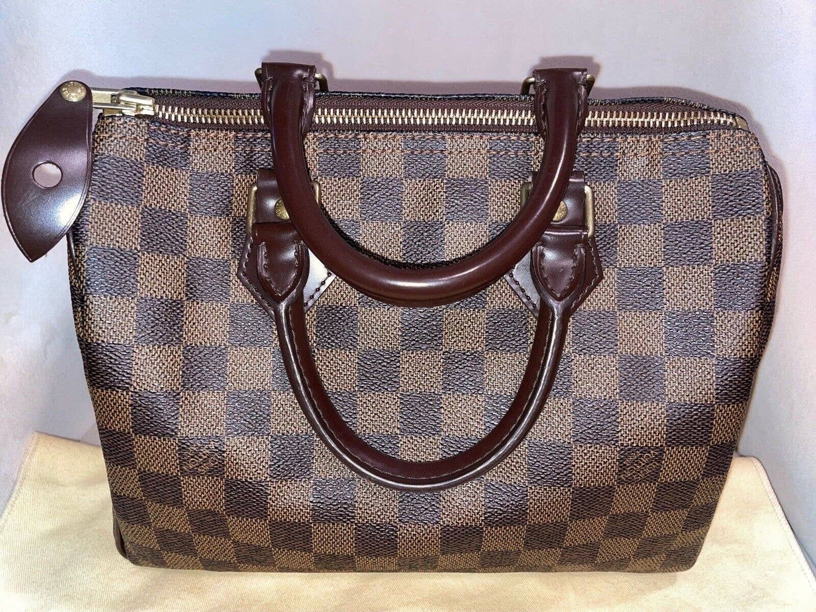 Louis Vuittons Handbags Damier Ebene Speedy 25 Logo Brown Top Handle