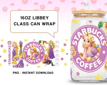 Rapunzel Princess Libbey Glass Can 16OZ, Princess Movie Glass Mug Digital Png, Magic Kingdom Iced Coffee Cup, Gift for Her InstantDownload