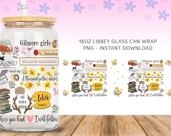 Stars Hollow Libbey Glass Can Design, Gilmore Girls 16oz Glass Can Digital Png, Autumn Festival Tumbler Wrap Png, TV Show 16oz Wrap