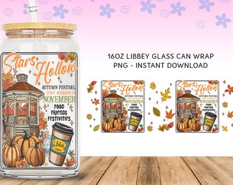 Stars Hollow Libbey Glass Can Design, Gilmore Girls 16oz Glass Can Digital Png, Autumn Festival Tumbler Wrap Png, TV Show 16oz Wrap