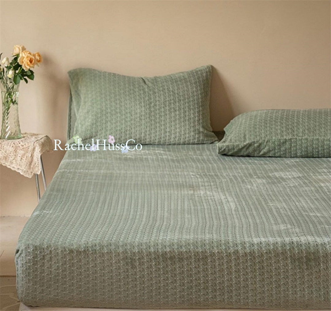 Solid Green Soft Flannel Fitted Sheet,soft Velvet Fitted Sheet Twin