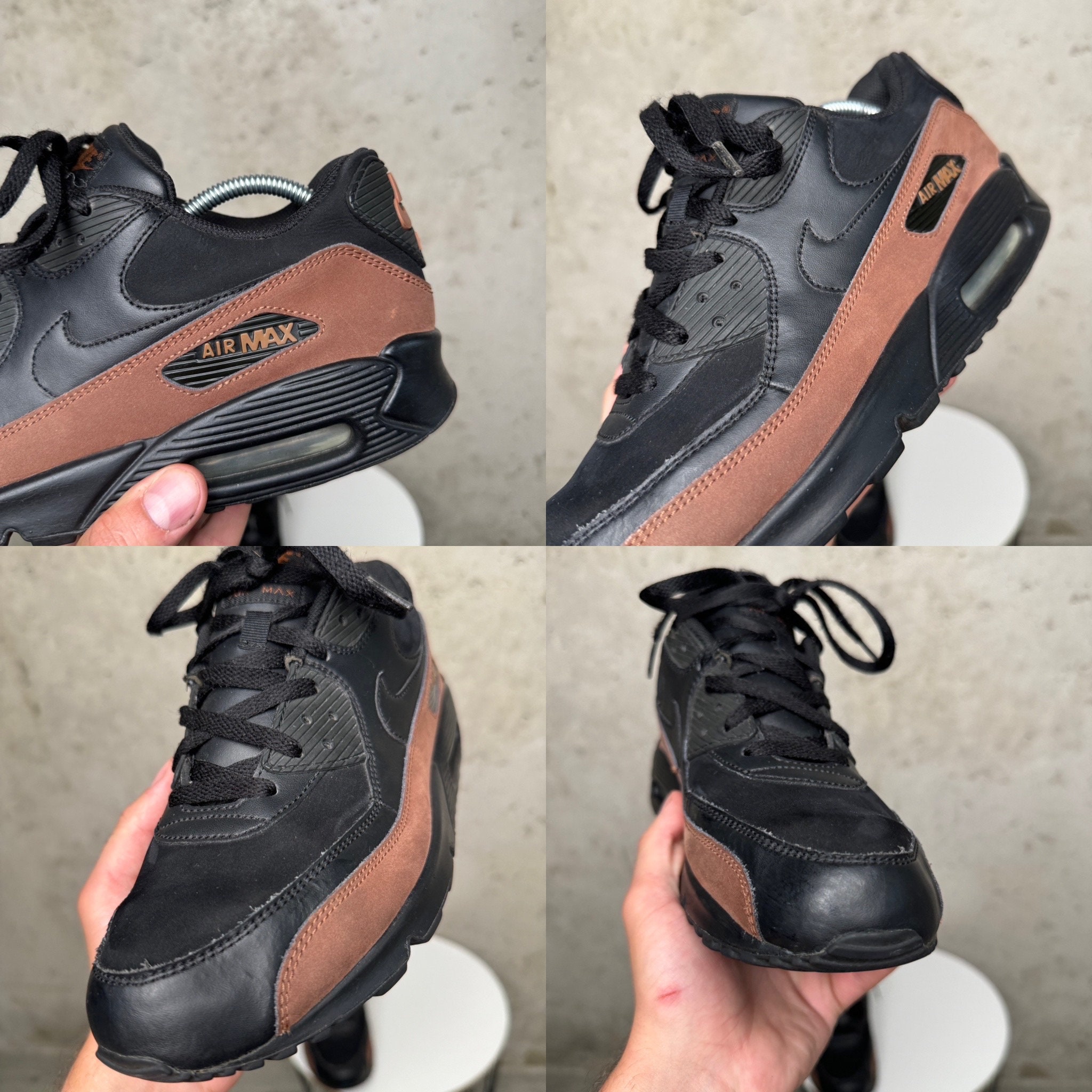 Vintage Nike Air Max 90 Black Brown Leather Sneakers Size US 10 EU 44 UK 9
