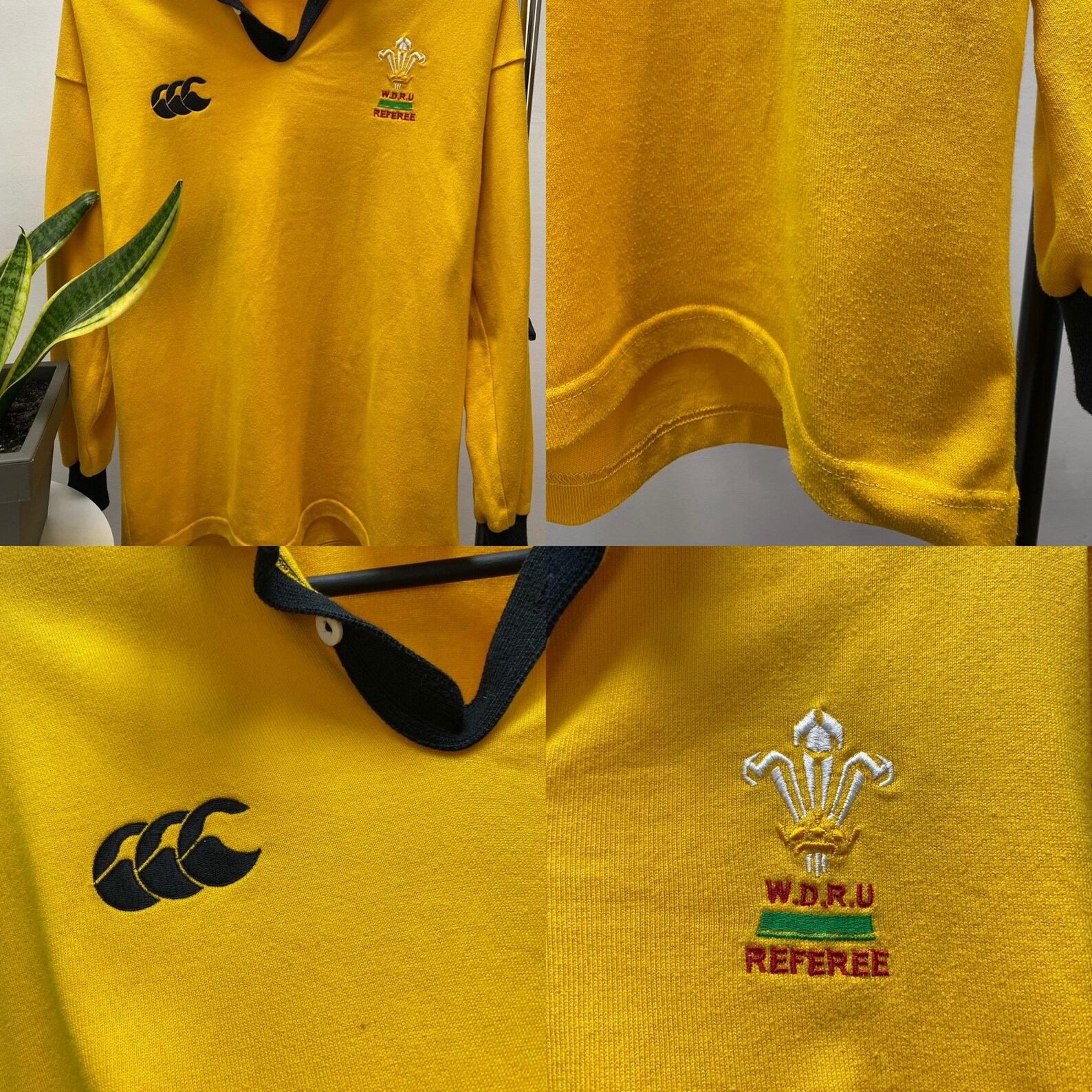 Vintage 90s Canterbury Wales Rugby Union Referee Jersey Size M Yellow ...
