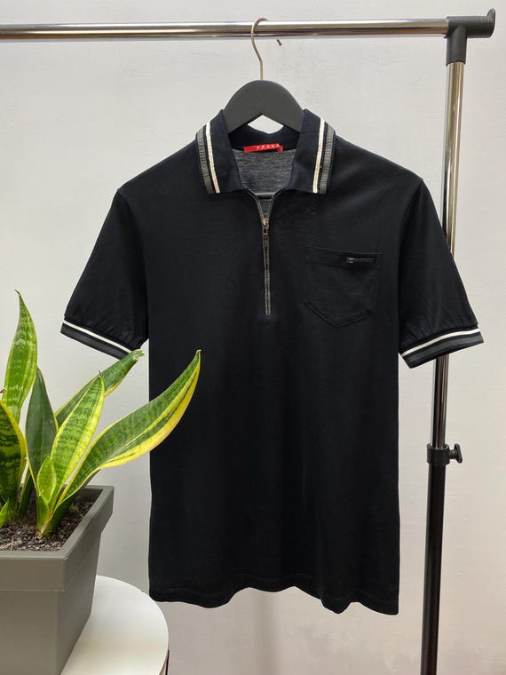 Prada Polo Zip Pocket Logo T shirt Men Size S Black Made in Italy Etsy UK