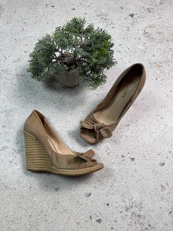 Prada Espadrilles Pumps Heels Platform Shoes Size 39.5 US 9.5 Beige Etsy