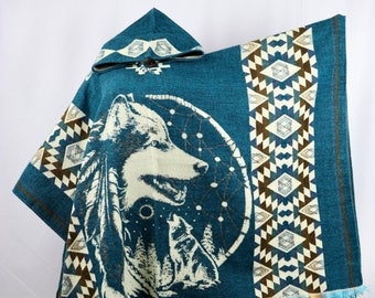 Unisex Alpaca Poncho. (Wolf Dreamcatcher)