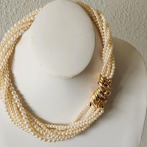1988 Mary MacFadden Franklin Mint Faux Pearl 8 Strand Torsade Necklace