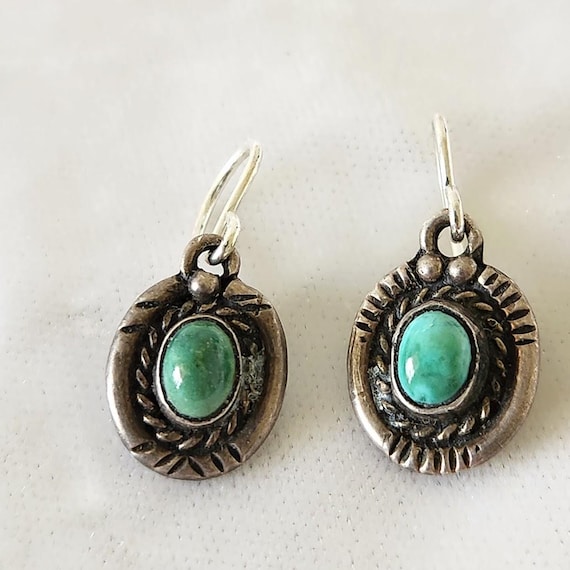 Small Native American Silver & Turquoise Pierced Earrings