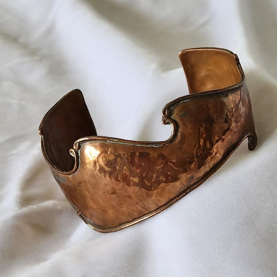 Brutalist Hammered Copper Wave Form Cuff Bracelet