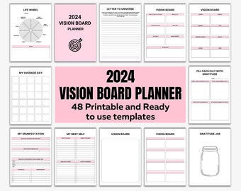 Editable 2024 Vision Board Planner, Digital Productivity Goal Planner, Vision Board, Goal Planner Goodnotes, Printable Journaling Pages PDF.