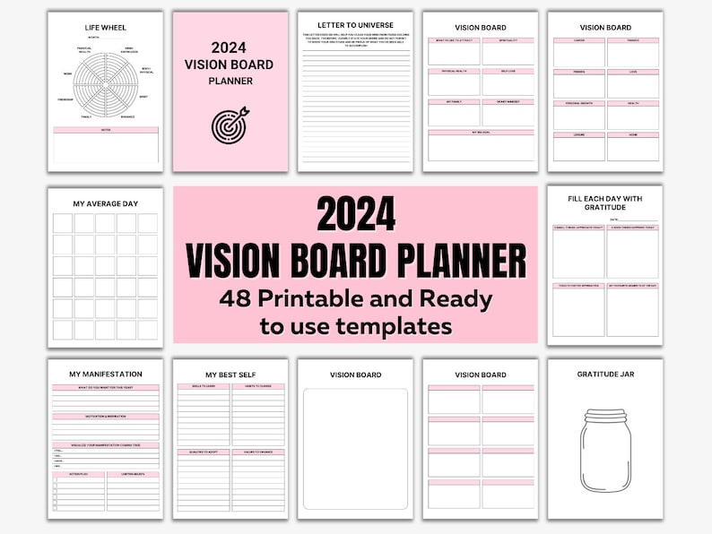 Editable 2024 Vision Board Planner, Digital Productivity Goal Planner ...