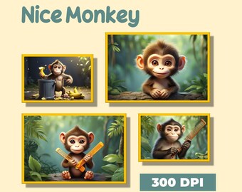 monkey throws banana peel into trash can, animals keep their living environment clean, cute monkey combs his hair, keep environment clean
