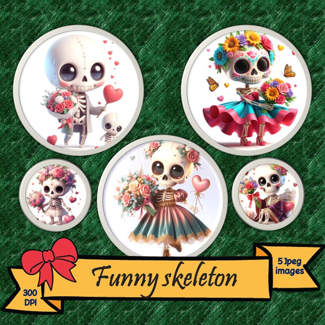 Cute Skeleton Drawing for All, Printable Image for Valentine, Digital ...
