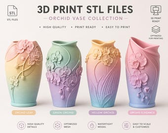 Orchideevaas STL-bundel | 3MF | 3D-afdrukbestand | Directe digitale download: woondecoratie