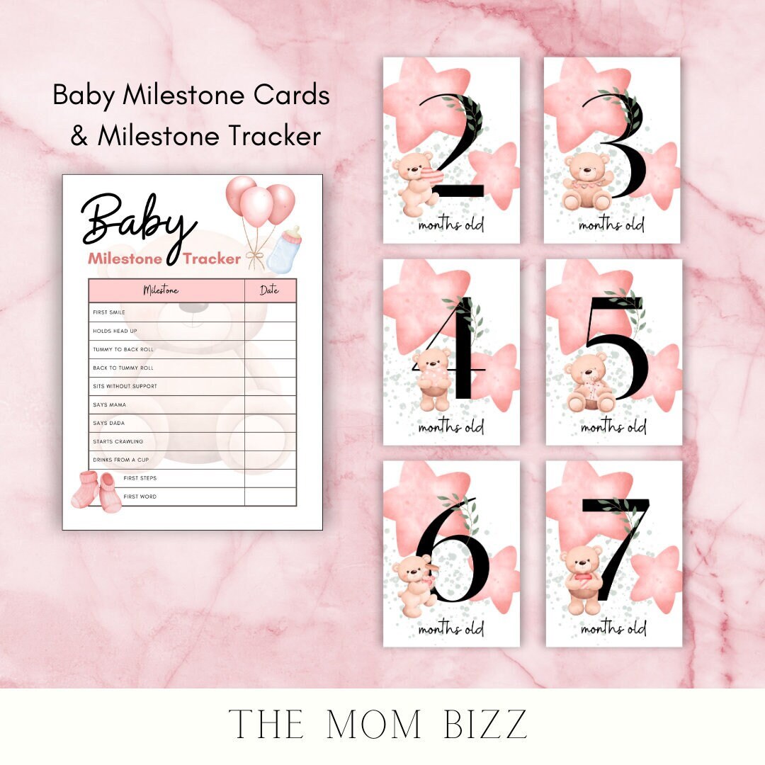 Baby Milestone Cards Printable Keepsake Photo Props Cute Teddy Bear ...