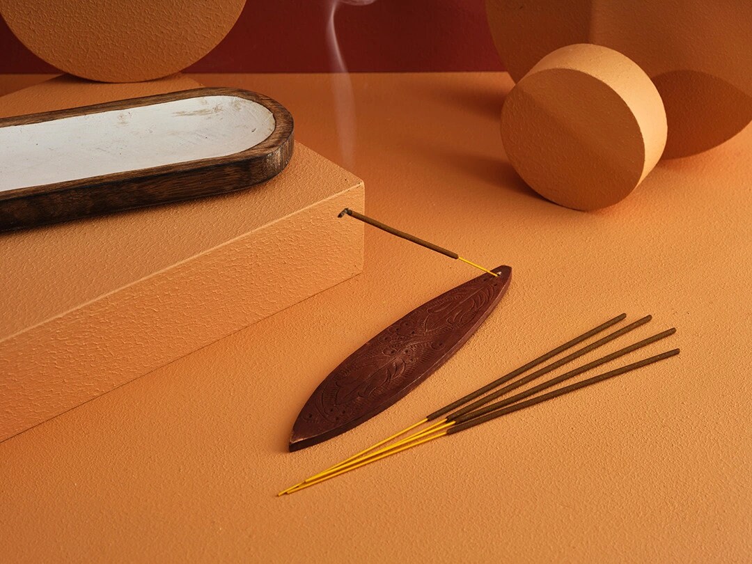 Wood Incense Burner Decorative Stick Holder, Ash Catcher Bowl for Home